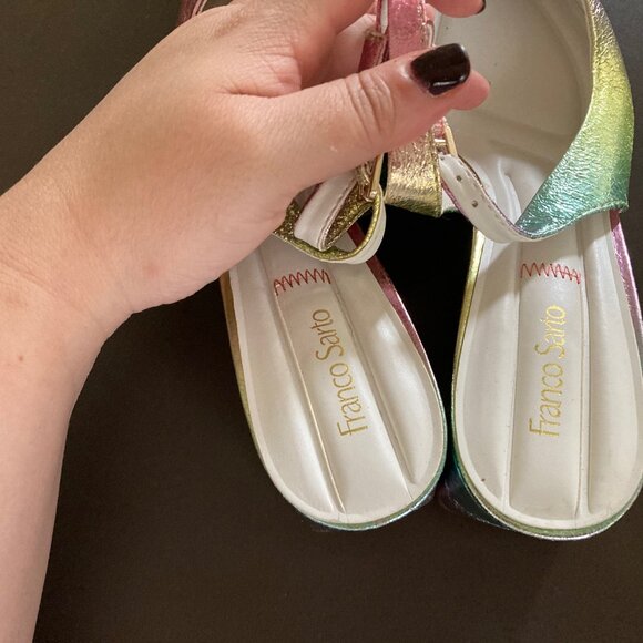 Franco Sarto Racer Slingback Block Heel Sz 7.5M Metallic Pink Blue Green Rainbow - Picture 11 of 16